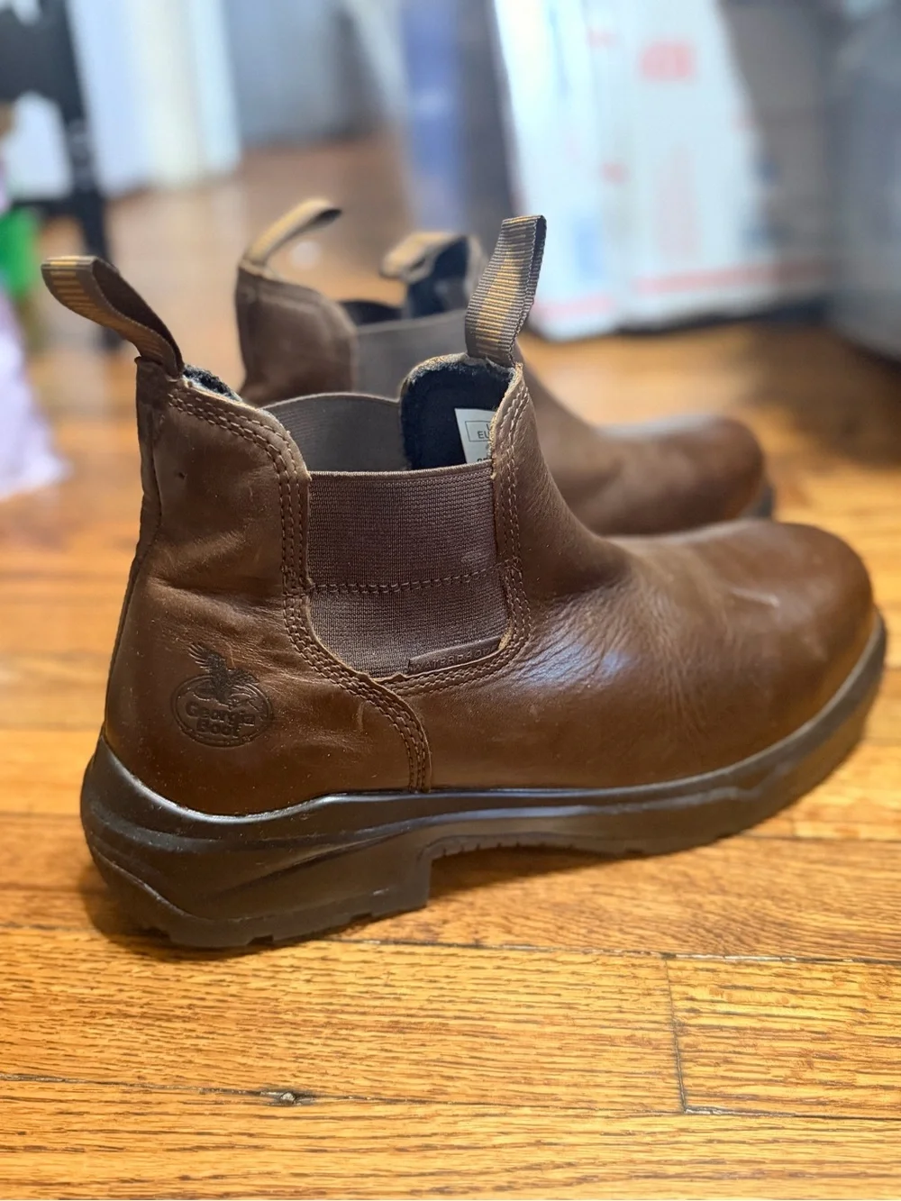 Georgia Boot Eagle One Waterproof Chelsea Work Boots Brown Leather Men’s